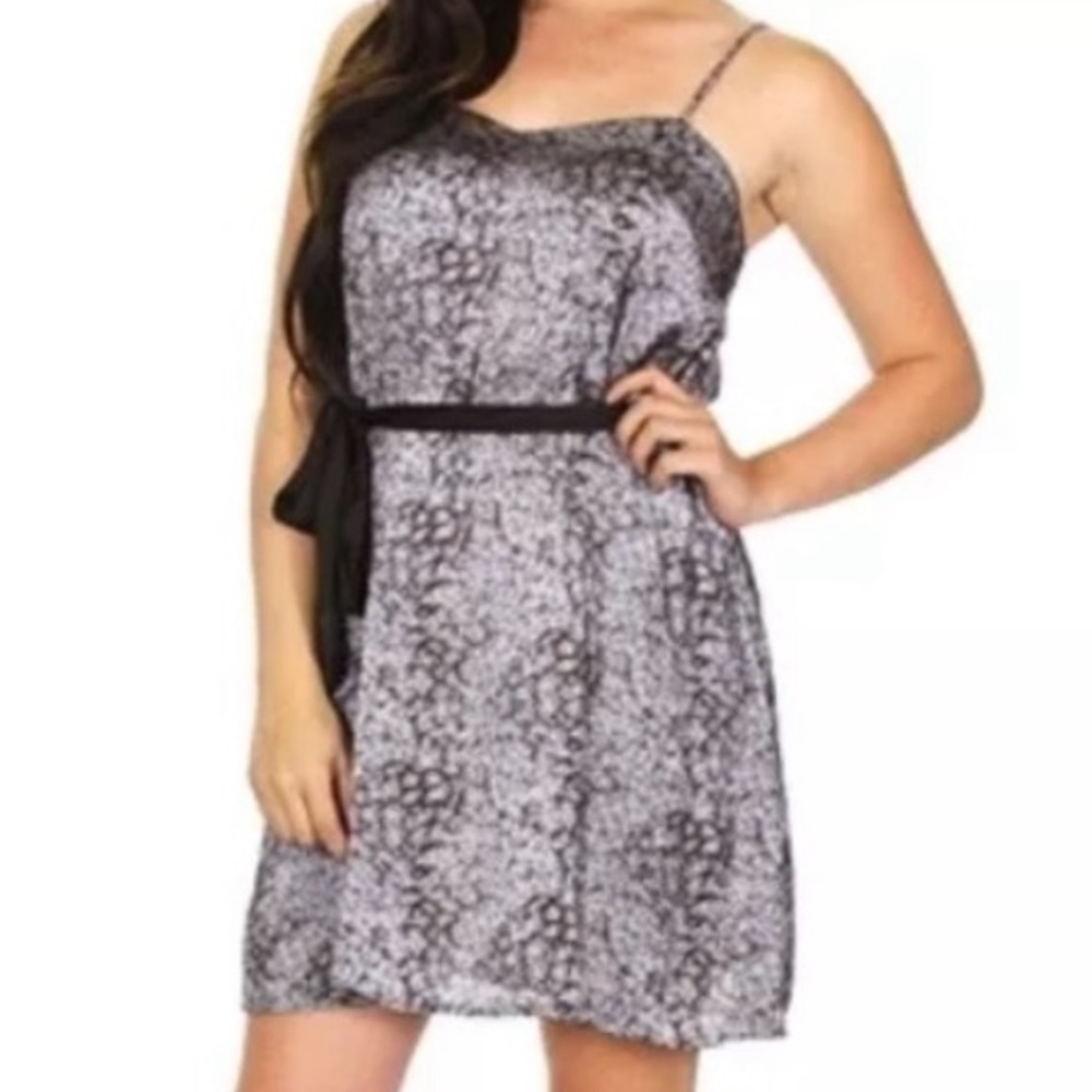NAKED ZEBRA Satin Tea Mini 90s Slip Dress Animal Print S